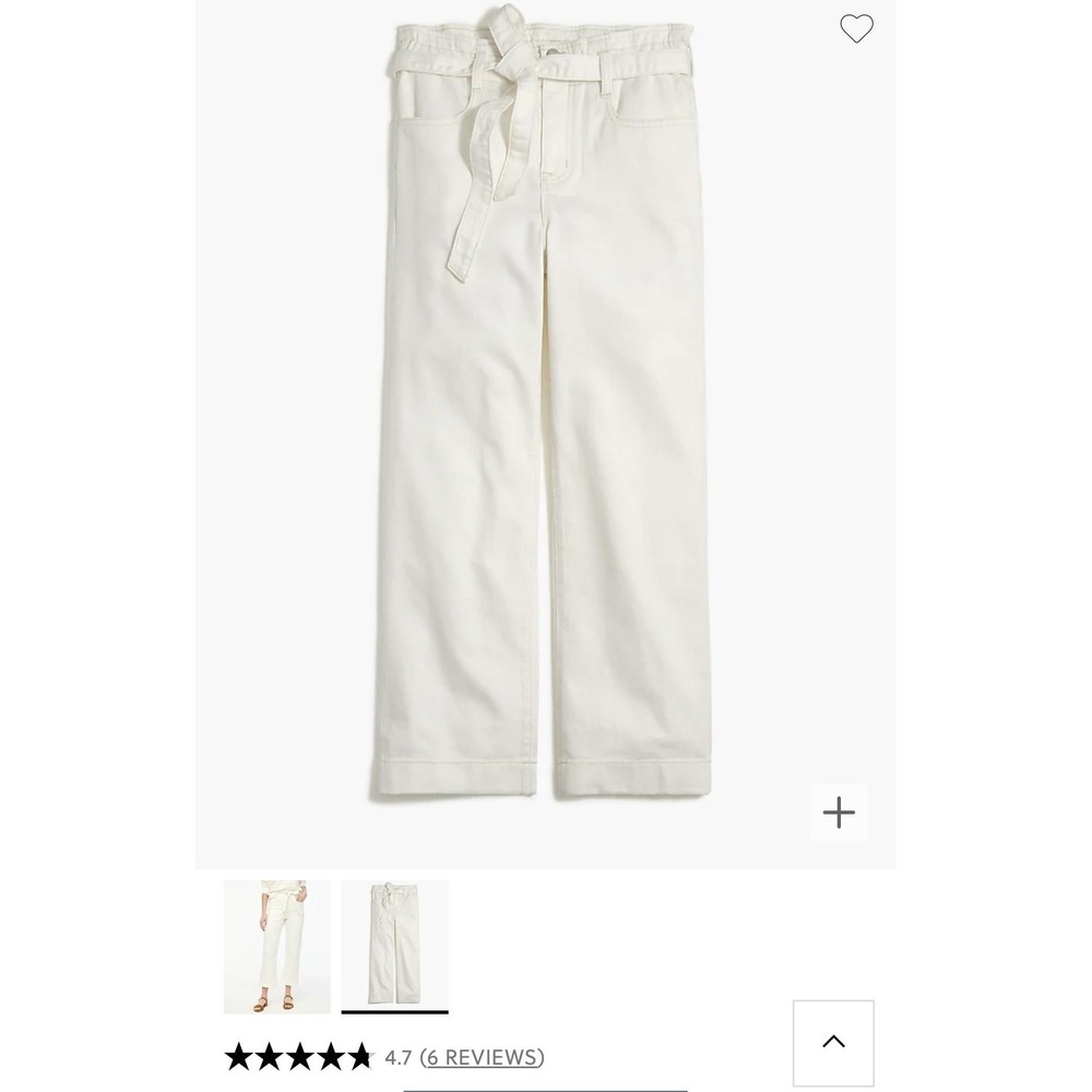 J. Crew Paperbag Waist Wide‎ Leg Jeans Cream Size 34 Cotton Blend Belted
